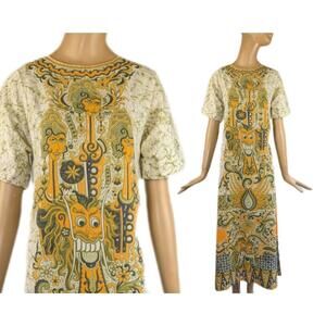 70s Indonesian dragon gods and goddesses dress vintage cotton‎ caftan